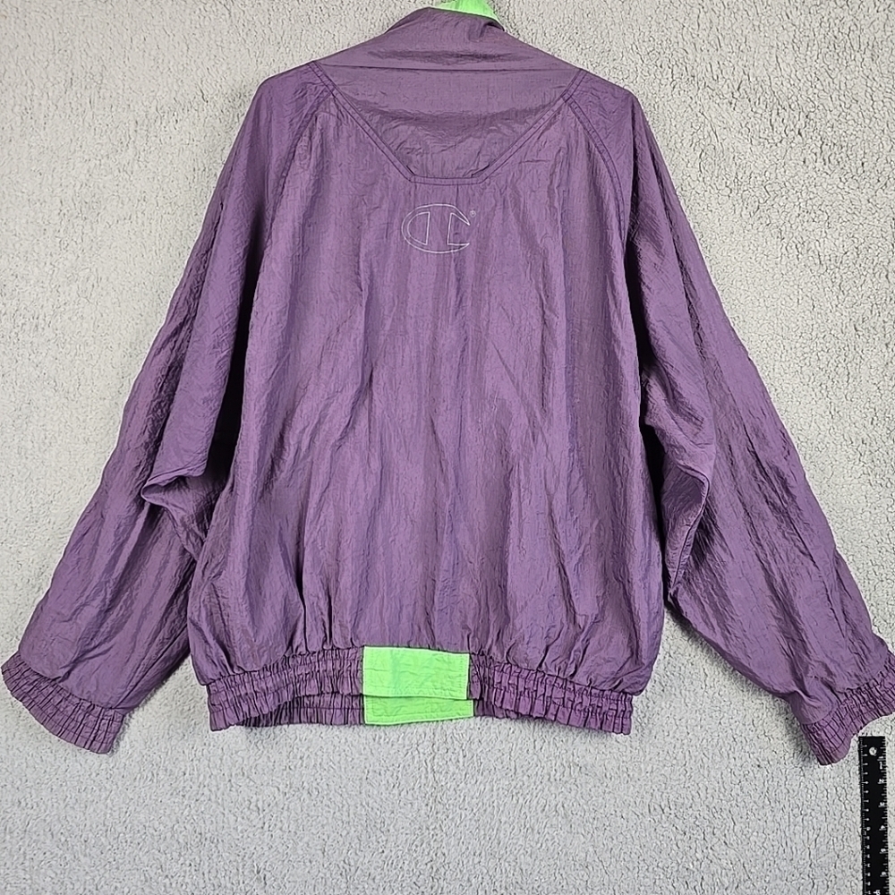 Vintage 90’s Men Y2K Champion Windbreaker Lace Up Nylon Jacket Size S Purple/Gre - Picture 11 of 16